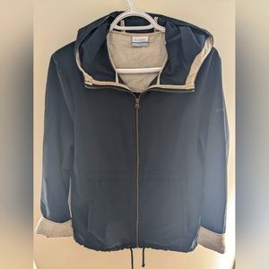Columbia Navy Blue and Cream Windbreaker Light Zip Up Hooded Jacket Size L